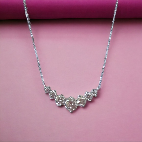 2.8 Ct Moissanite  Graduated Necklace In 925 Sterling Silver 17 - 19 Inches - Picture 1 of 5